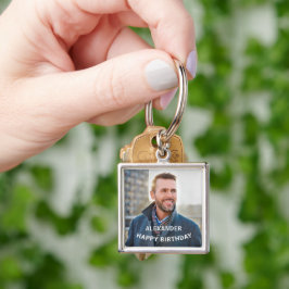 grattis på födelsedagen Photo Personalize Fyrkantig Silverfärgad Nyckelring