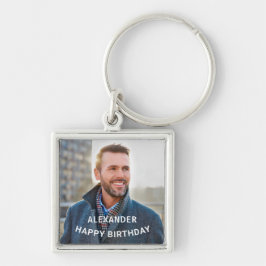 grattis på födelsedagen Photo Personalize Fyrkantig Silverfärgad Nyckelring