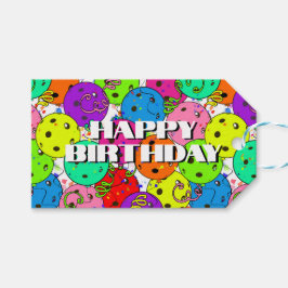 Grattis på födelsedagen Pickleball Balloons Confet Presentetikett