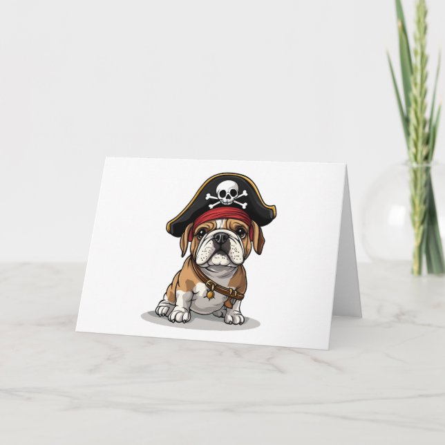 Grattis på födelsedagen Pirat English Bulldog Skul Kort (Framsida)