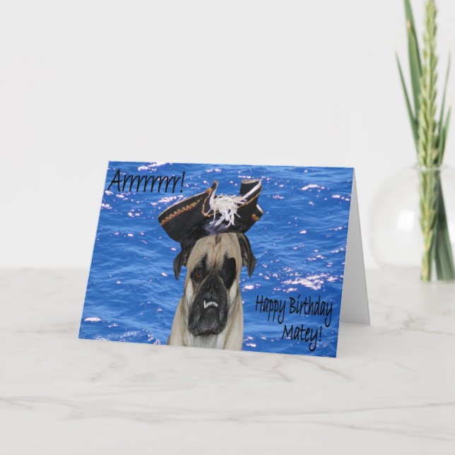 Grattis på födelsedagen Pirat Pug Kort (Framsida)