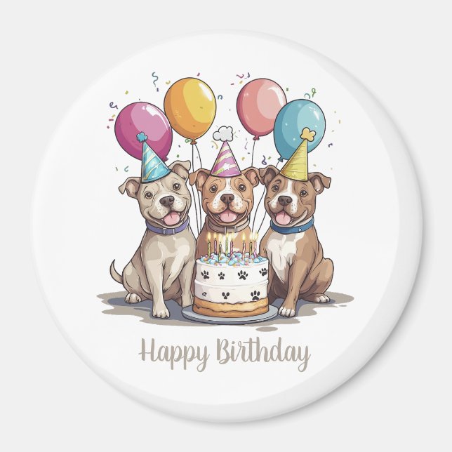 Grattis på födelsedagen Pit Bull Dogs Magnet (Framsidan)