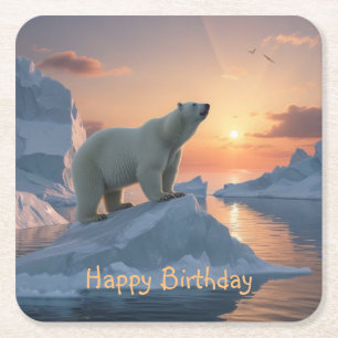 Grattis på födelsedagen Polar Bear Underlägg Papper Kvadrat