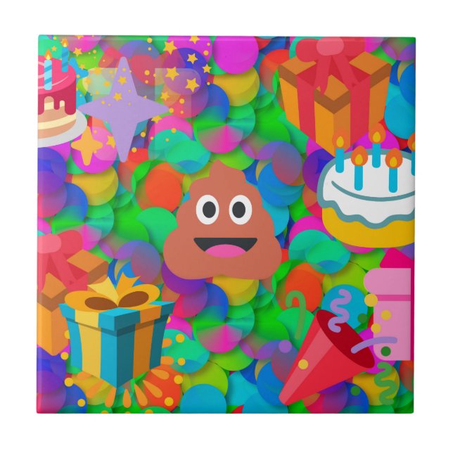 grattis på födelsedagen poop emoji kakelplatta (Framsidan)