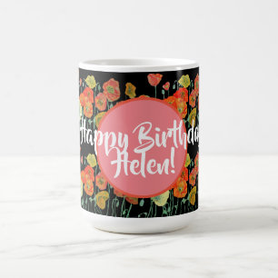 Grattis på födelsedagen Poppy blommigt dam Namn Mu Kaffemugg
