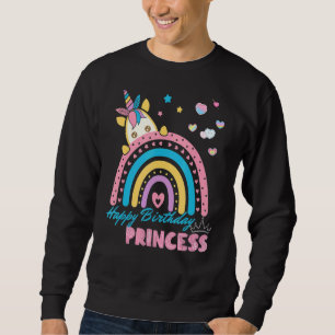 Grattis på födelsedagen Princess Unicorn & Rainbow Lång Ärmad Tröja