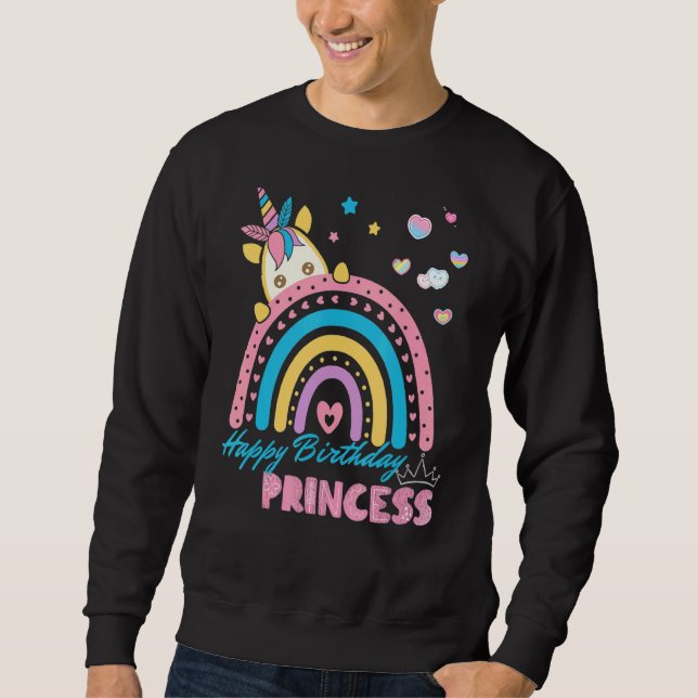 Grattis på födelsedagen Princess Unicorn & Rainbow Lång Ärmad Tröja (Framsida)