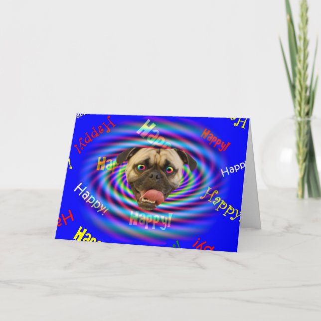 Grattis på födelsedagen Psychedelic Crazy Pug Kort (Framsida)