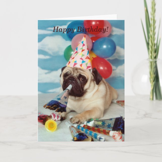 Grattis på födelsedagen Pug Card Kort (Framsida)