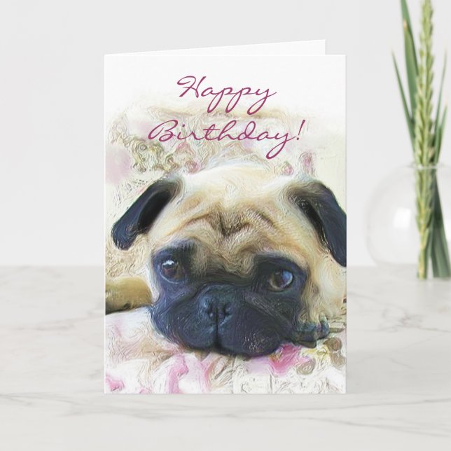 Grattis på födelsedagen Pug-hälsningskort Kort (Framsida)