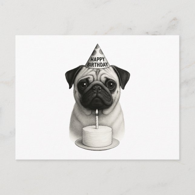 Grattis på födelsedagen Pug Helg Vykort (Framsida)