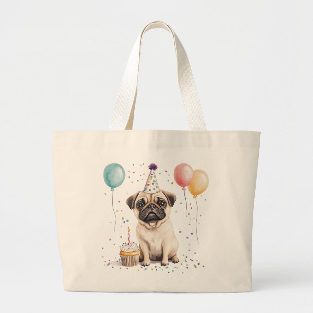Grattis på födelsedagen Pug Hund Jumbo Tygkasse (Framsidan)