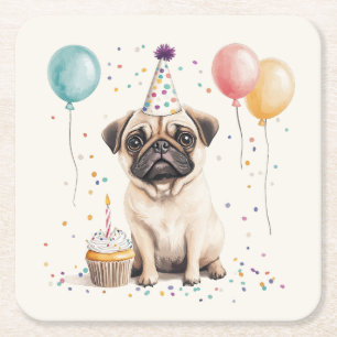 Grattis på födelsedagen Pug Hund Underlägg Papper Kvadrat