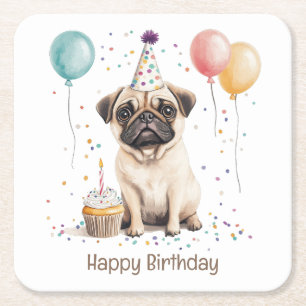 Grattis på födelsedagen Pug Hund Underlägg Papper Kvadrat