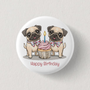 Grattis på födelsedagen Pug Hundar Cuptårta Knapp