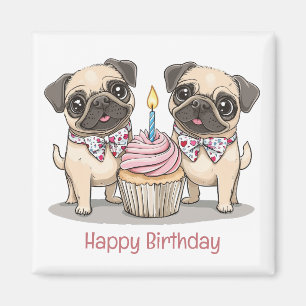 Grattis på födelsedagen Pug Hundar Cuptårta Magnet
