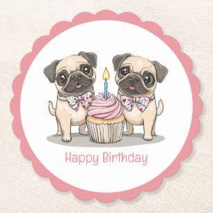 Grattis på födelsedagen Pug Hundar Cuptårta Underlägg Papper