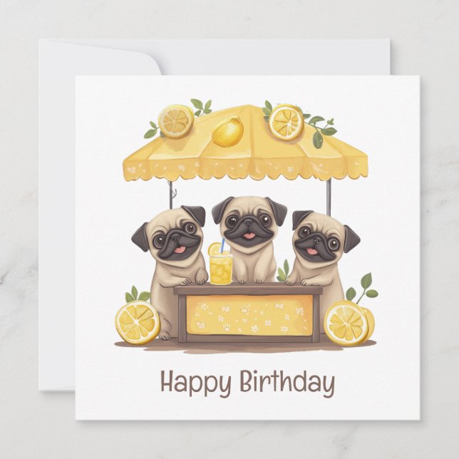 Grattis på födelsedagen Pug Hundar Lemonade stativ (Framsida)