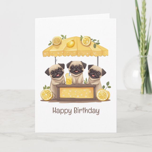 Grattis på födelsedagen Pug Hundar Lemonade stativ Kort (Framsida)
