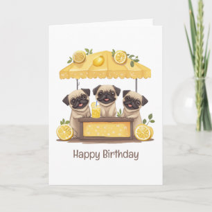Grattis på födelsedagen Pug Hundar Lemonade stativ Kort