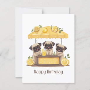 Grattis på födelsedagen Pug Hundar Lemonadstånd Vykort