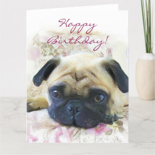 Grattis på födelsedagen Pug-kort för stora hälsnin Kort