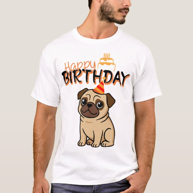GRATTIS PÅ FÖDELSEDAGEN PUG T SHIRT (Framsida)