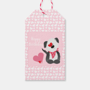 Grattis på födelsedagen Puppy Heart Mönster Rosa Presentetikett