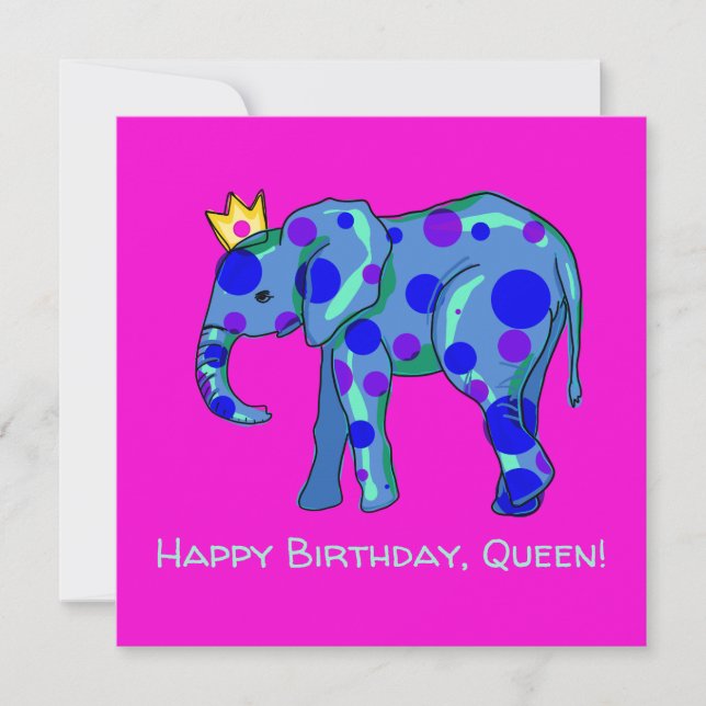 Grattis på födelsedagen Queen Elephant Flat Card (Framsida)