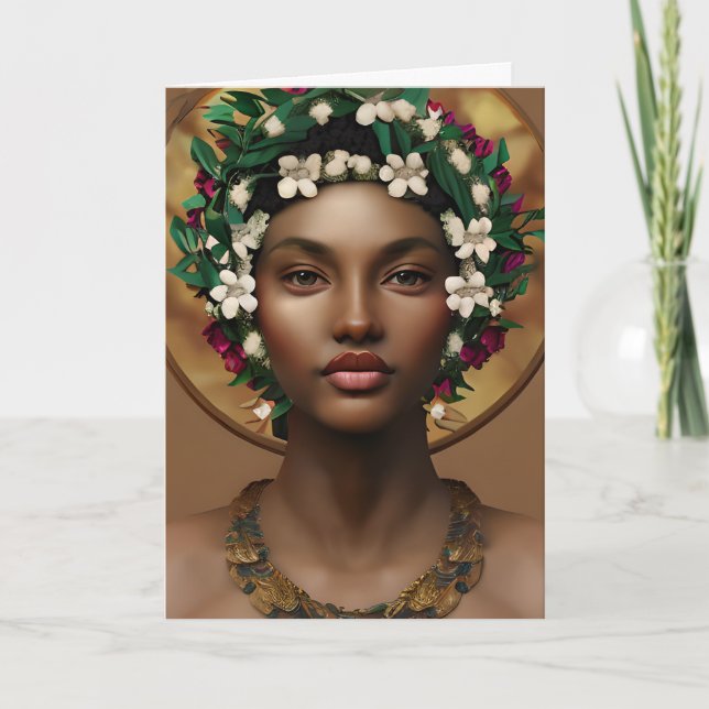 Grattis på födelsedagen Queen, vacker afrikansk-am Kort (Framsida)