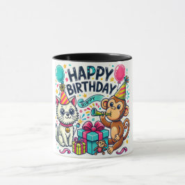 Grattis på födelsedagen Quirky Animal Party Mugg