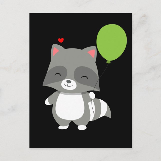 grattis på födelsedagen Racoon Boy Girl Balloon So Vykort (Framsida)