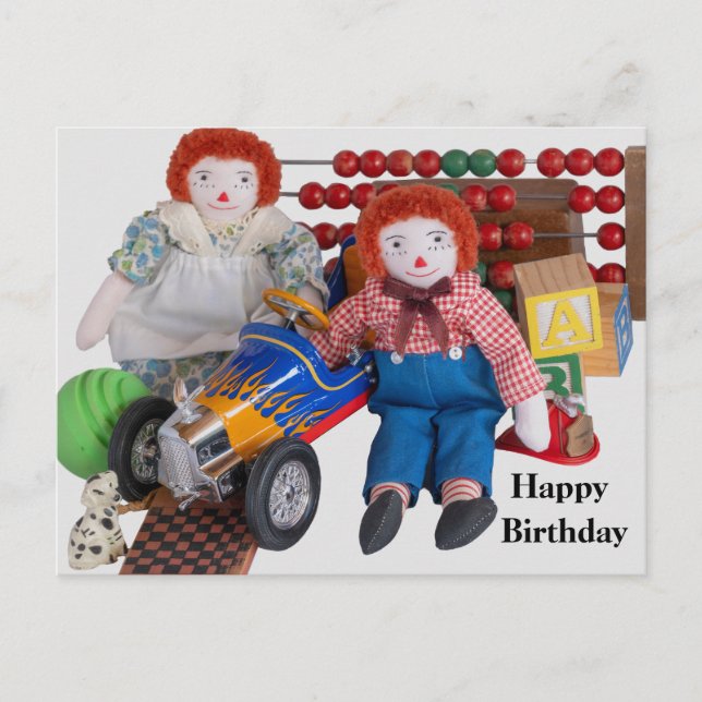 Grattis på födelsedagen Raggedy Ann Andy Postcard Helg Vykort (Framsida)