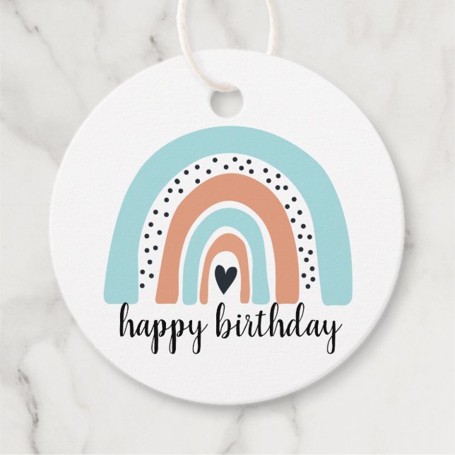 Grattis på födelsedagen Rainbow Blue Peach Gåvor Etiketter (Framsida)