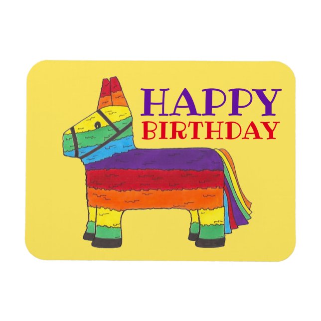 Grattis på födelsedagen Rainbow Donkey Pinata Fies Magnet (Horisontell)