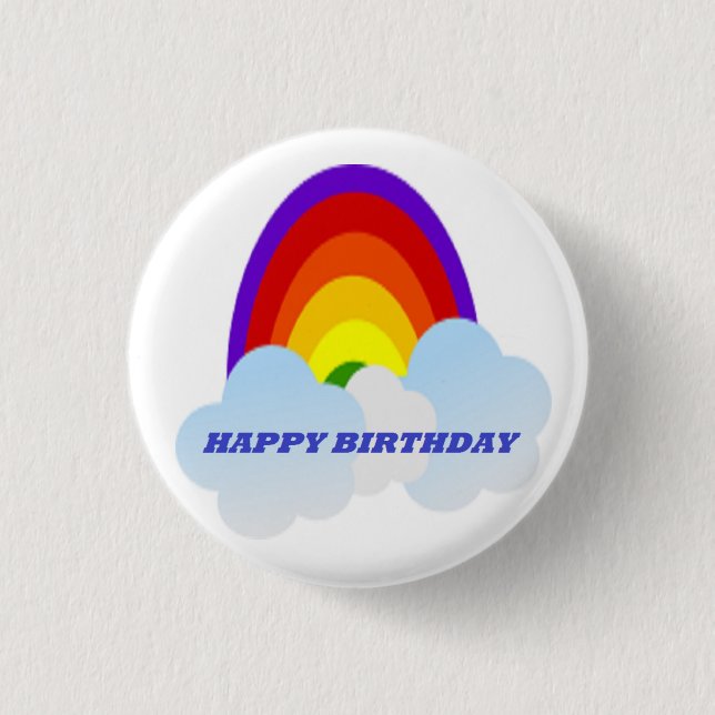 "GRATTIS PÅ FÖDELSEDAGEN" RAINBOW KNAPP (Framsida)