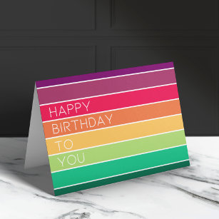 Grattis på födelsedagen   Rainbow Modern Rand HBT- Kort