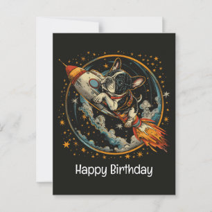 Grattis på födelsedagen Raketfartyg Fransk Bulldog Vykort