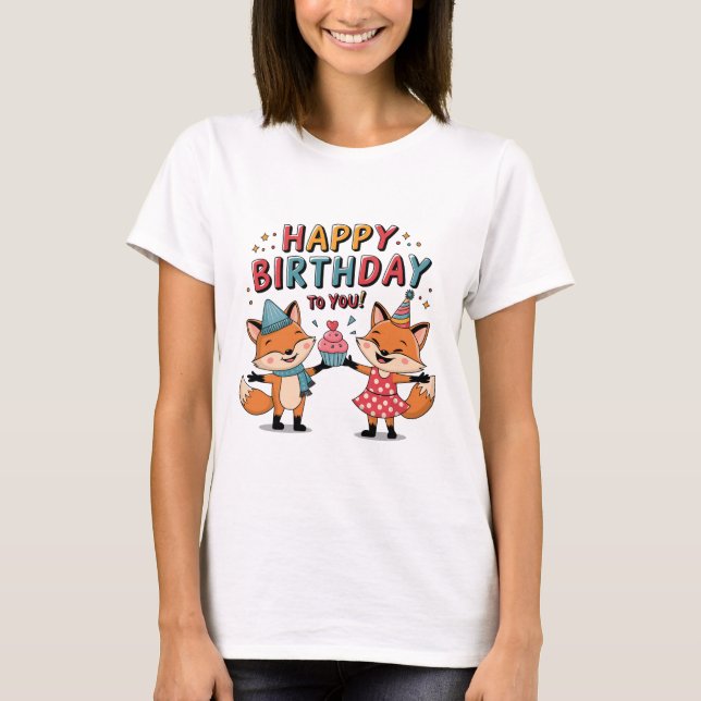 Grattis på födelsedagen Rävar T Shirt (Framsida)