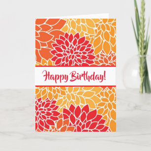 Grattis på födelsedagen Red and Orange Blommigt Kort