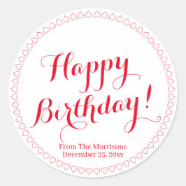 Grattis på födelsedagen red anpassningsbar-skript  runt klistermärke