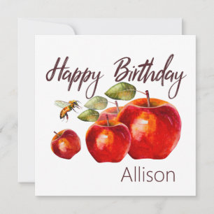 Grattis på födelsedagen Red Apple Watercolor Card Kort