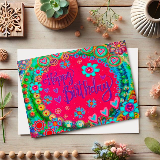 Grattis på födelsedagen Red Cheerful Roligt Blommi Kort (Skapare uppladdad)