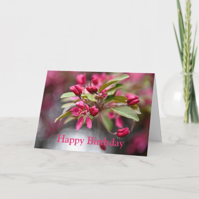 Grattis på födelsedagen Red Crab Apple Flowers Car Kort (Framsida)