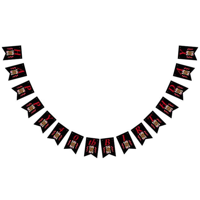 Grattis på födelsedagen Red Hearts Queen-spelkort Vimplar (Alla)