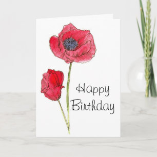 Grattis på födelsedagen Red Poppy Flower Botanical Kort