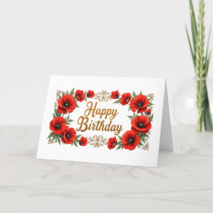 Grattis på födelsedagen Red Poppy Flowers Tack Kort
