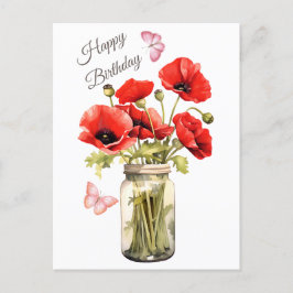 Grattis på födelsedagen Red Poppy Flowers Vykort