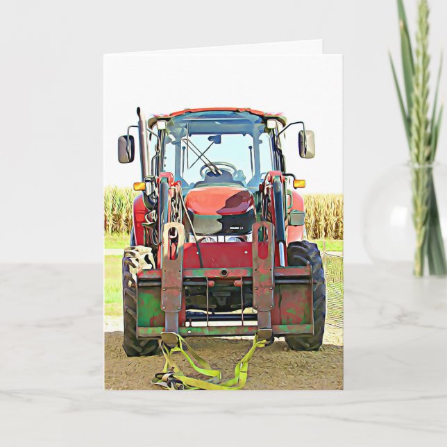 Grattis på födelsedagen Red Tractor Card Kort (Framsida)