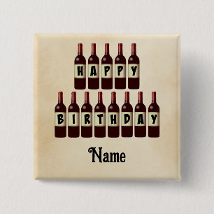 Grattis på födelsedagen Red Vin Flaskor Anpassad Knapp